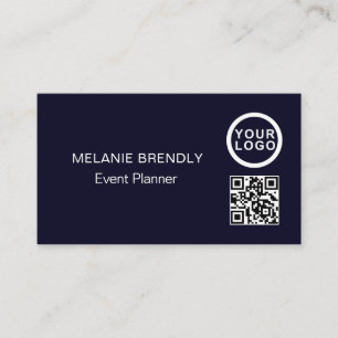 QR Code Logo Simple Navy Blue Visitekaartje