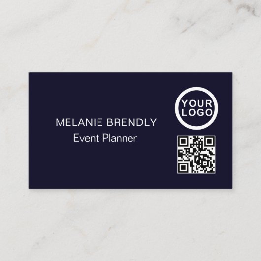 QR Code Logo Simple Navy Blue Visitekaartje (Voorkant)