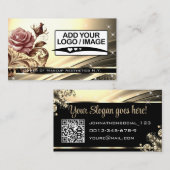 QR Code Logo Sjabloon Deluxe Gouden Roos Luxe Visitekaartje (Voorkant / Achterkant)