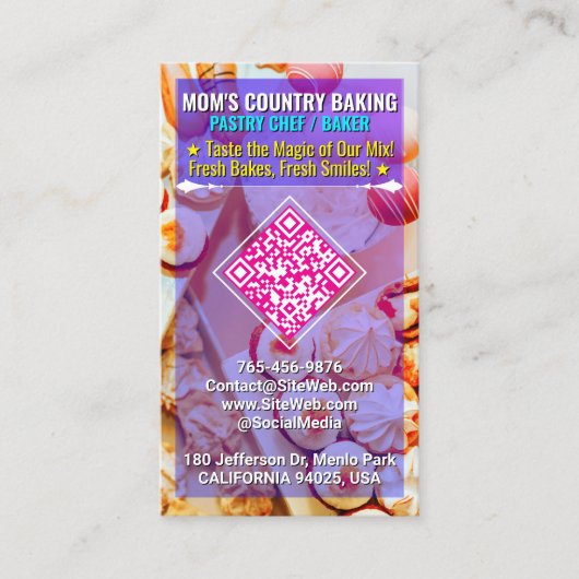 QR Code, Logo & Slogan (Handmade Chef) Cake Bakery Visitekaartje (Voorkant)