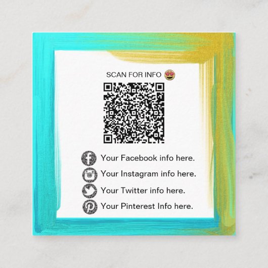 *~* QR Code LOGO- Social Media iconen vet kleur Vierkante Visitekaartje (Achterkant)
