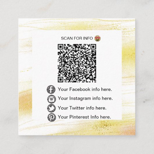 *~* QR Code LOGO- Sociale media pictogrammen Gold  Vierkante Visitekaartje (Achterkant)