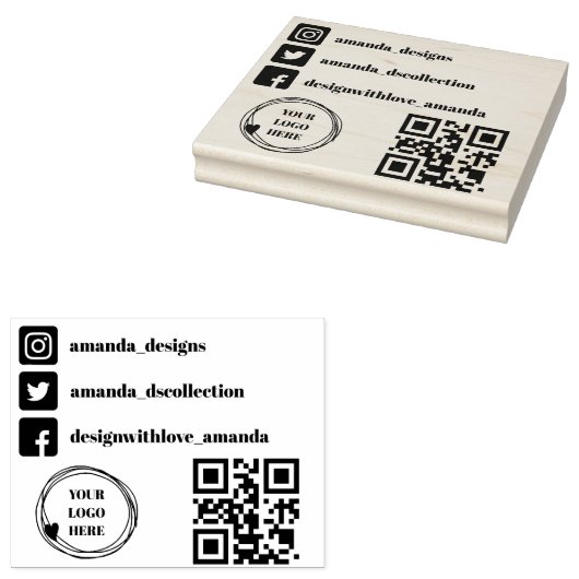 Qr code logo sociale media pictogrammen rubberstem rubberstempel (Gestempeld)