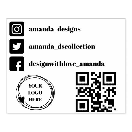 Qr code logo sociale media pictogrammen rubberstem rubberstempel (Afrduk)