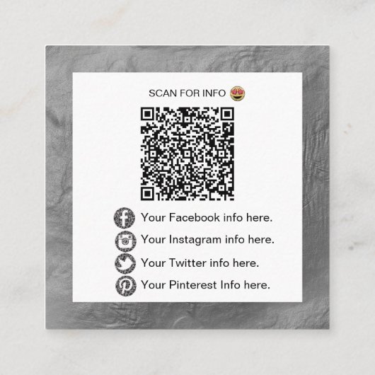 *~* QR Code LOGO- Sociale media pictogrammen SILVE Vierkante Visitekaartje (Achterkant)