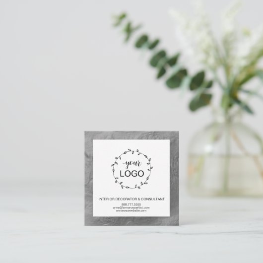 *~* QR Code LOGO- Sociale media pictogrammen SILVE Vierkante Visitekaartje (Staand voorkant)