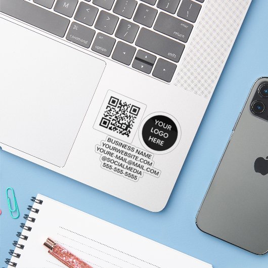 QR Code Logo Vinyl Bedrijf Sticker (Laptop met iPhone)