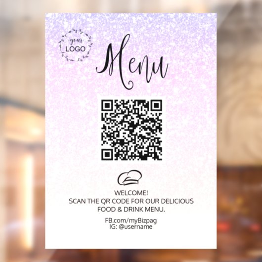 *~* QR-code Logo voor Menu Glitter Ombre Raamsticker (Vel 2)
