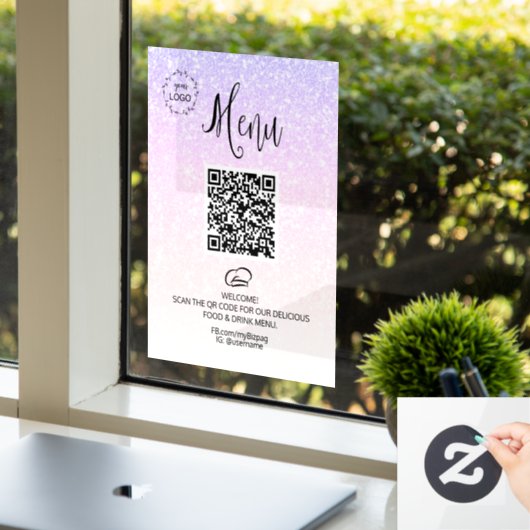 *~* QR-code Logo voor Menu Glitter Ombre Raamsticker (Kantoor)