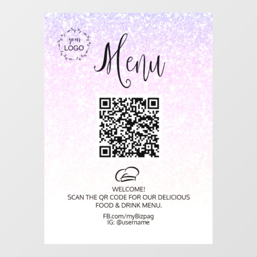 *~* QR-code Logo voor Menu Glitter Ombre Raamsticker (Vel)