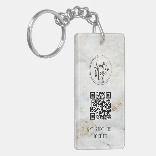 QR Code Logo White Gold Marble Business Sleutelhanger (Voorkant Links)