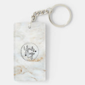 QR Code Logo White Gold Marble Business Sleutelhanger (achterkant)