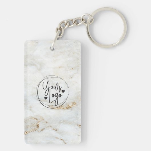 QR Code Logo White Gold Marble Business Sleutelhanger (achterkant)