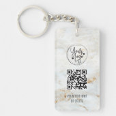 QR Code Logo White Gold Marble Business Sleutelhanger (Voorkant)