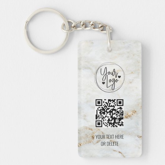 QR Code Logo White Gold Marble Business Sleutelhanger (Voorkant)