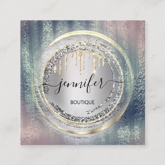 QR-code Logo Winkel Roos Silver Gold Drivers Circu Vierkante Visitekaartje (Voorkant)