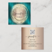 QR-code Logo Winkelen Blush Roos Gold Drivers Blau Vierkante Visitekaartje (Voorkant / Achterkant)