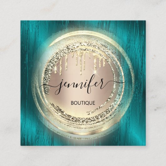 QR-code Logo Winkelen Blush Roos Gold Drivers Blau Vierkante Visitekaartje (Voorkant)