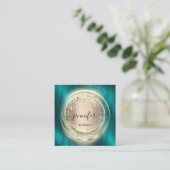 QR-code Logo Winkelen Blush Roos Gold Drivers Blau Vierkante Visitekaartje (Staand voorkant)