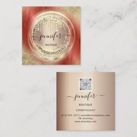 QR-code Logo Winkelen Blush Roos Gold Drives Borde Vierkante Visitekaartje (Voorkant / Achterkant)