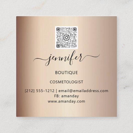 QR-code Logo Winkelen Blush Roos Gold Drives Borde Vierkante Visitekaartje (Achterkant)