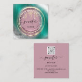 QR Code Logo Winkelen Glitter Green Roos Drift Mod Vierkante Visitekaartje (Voorkant / Achterkant)