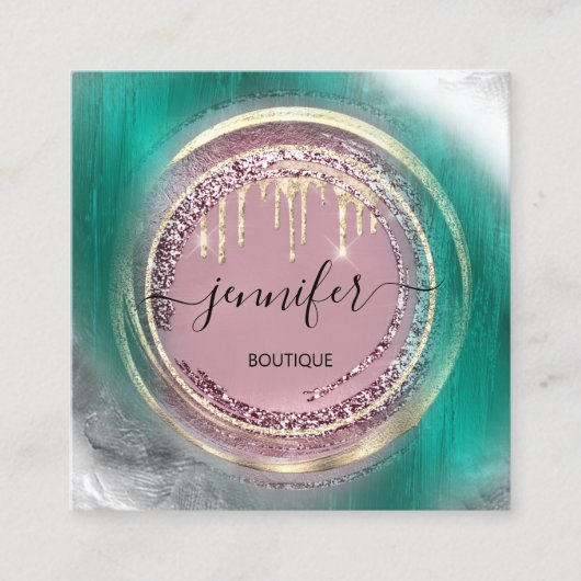 QR Code Logo Winkelen Glitter Green Roos Drift Mod Vierkante Visitekaartje (Voorkant)