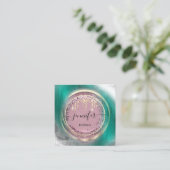 QR Code Logo Winkelen Glitter Green Roos Drift Mod Vierkante Visitekaartje (Staand voorkant)