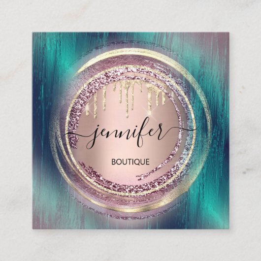 QR Code Logo Winkelen Groen Roos Gold Drivers Circ Vierkante Visitekaartje (Voorkant)