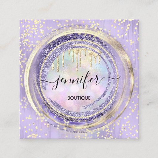 QR-code Logo Winkelen Paarse Gold Drivers Holograf Vierkante Visitekaartje (Voorkant)