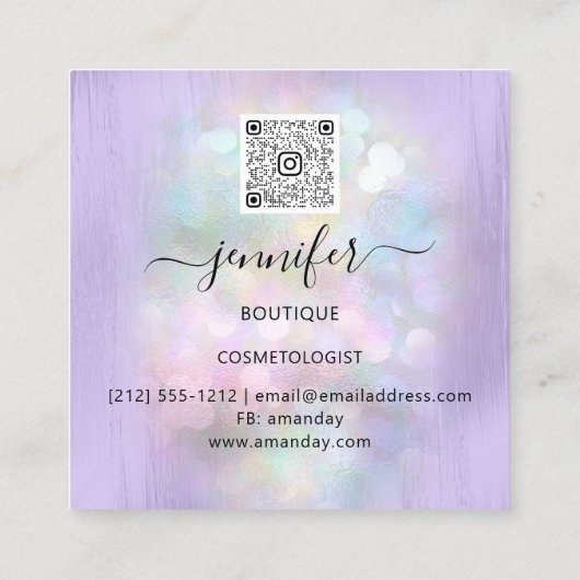 QR-code Logo Winkelen Paarse Gold Drivers Holograf Vierkante Visitekaartje (Achterkant)