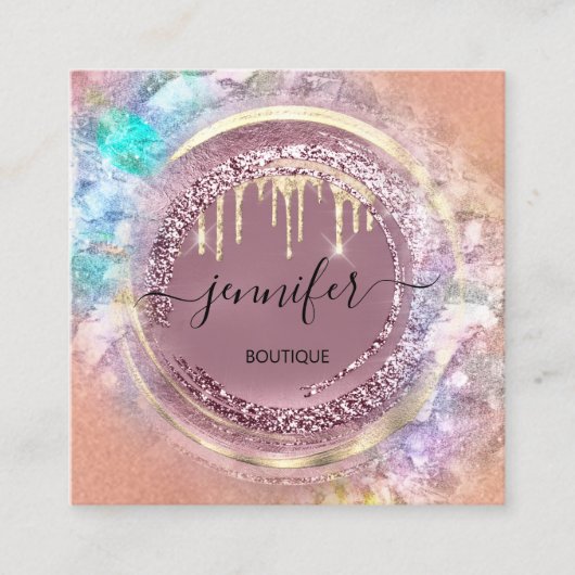 QR Code Logo Winkelgeometrie Gold Roos Drivers Vierkante Visitekaartje (Voorkant)