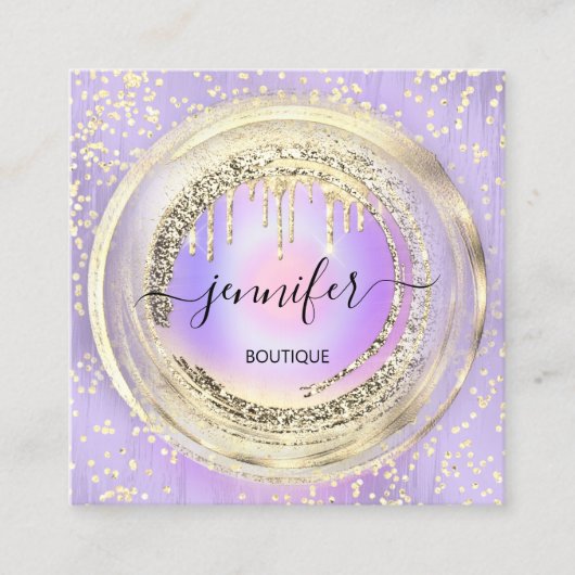 QR-code Logo Winkelroze blauwe goudschijven Confet Vierkante Visitekaartje (Voorkant)