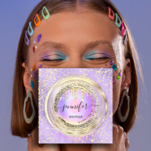 QR-code Logo Winkelroze blauwe goudschijven Confet Vierkante Visitekaartje