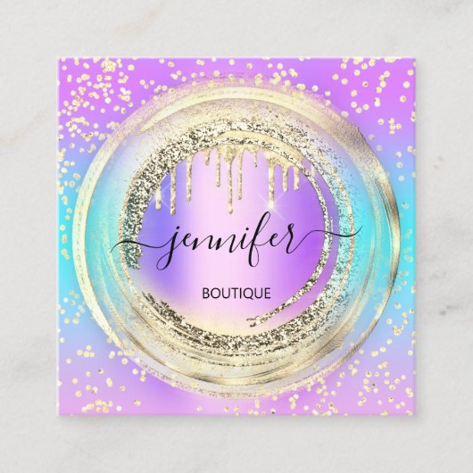 QR Code Logo Winkelroze Ombre Gold Drivers Confett Vierkante Visitekaartje (Voorkant)