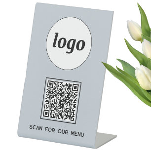 QR Code Logo Zakelijk Scan naar Menu Lichtblauw Reclamebord Met Voetstuk