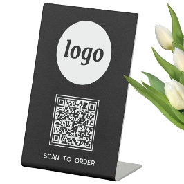 QR Code Logo Zakelijk Scan om te Bestellen Zwart Reclamebord Met Voetstuk