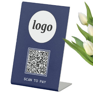 QR Code Logo Zakelijk Scannen om te Betalen Navybl Reclamebord Met Voetstuk