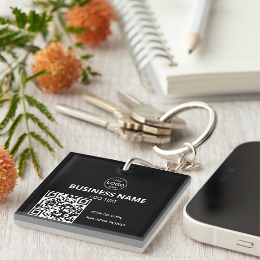 QR Code Logo Zwart Moderne Sleutelhanger (Voorkant Rechts)