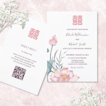QR-code | Lotusbloem Chinees Trouw Uitnodiging