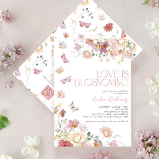 QR Code Love is Blossoming Pink Bridal Shower Kaart