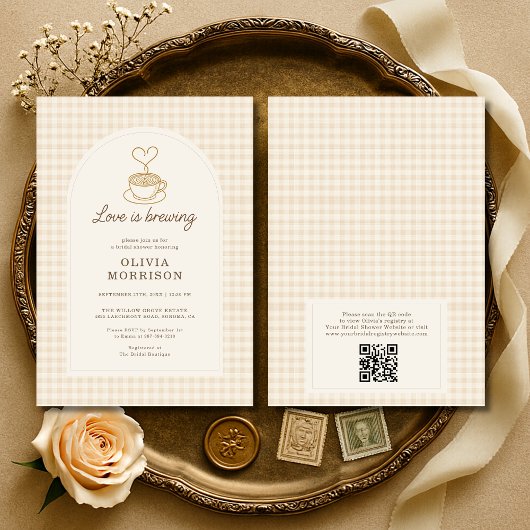 QR Code Love is Brewing Bruiloft Coffee Bruidsfees Kaart