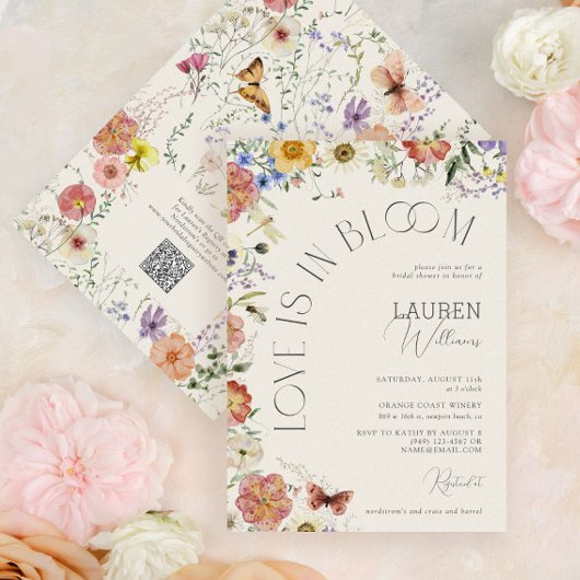 QR Code Love Is In Bloom Wildflower Bridal Shower Kaart