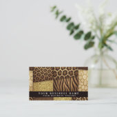 QR Code | Luxe Afrikaanse Patchwork Bruin + Goud | Visitekaartje (Staand voorkant)