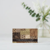 QR Code | Luxe Afrikaanse Patchwork Bruin + Goud | Visitekaartje (Staand voorkant)