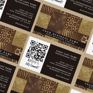 QR Code | Luxe Afrikaanse Patchwork Bruin + Goud | Visitekaartje
