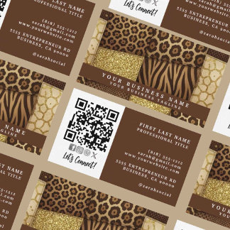 QR Code | Luxe Afrikaanse Patchwork Bruin + Goud | Visitekaartje