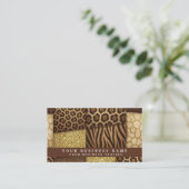 QR Code | Luxe Afrikaanse Patchwork Bruin + Goud | Visitekaartje (Staand voorkant)