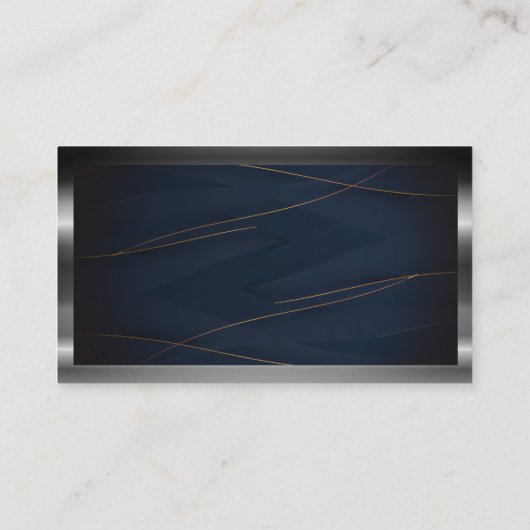 QR-code | Luxe Blue Gold Lines | Metaalgrens Visitekaartje (Achterkant)