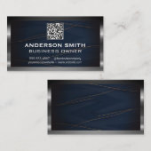 QR-code | Luxe Blue Gold Lines | Metaalgrens Visitekaartje (Voorkant / Achterkant)